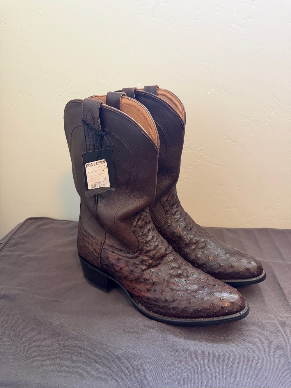Cody James Brown Ostrich Leather Cowboy Boots - Men